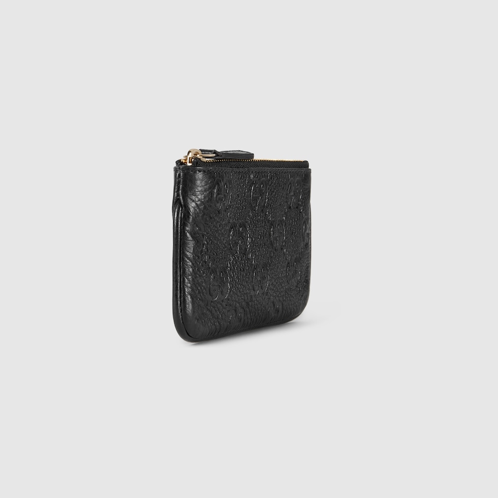 GG Emblem key pouch in black leather | GUCCI® Canada
