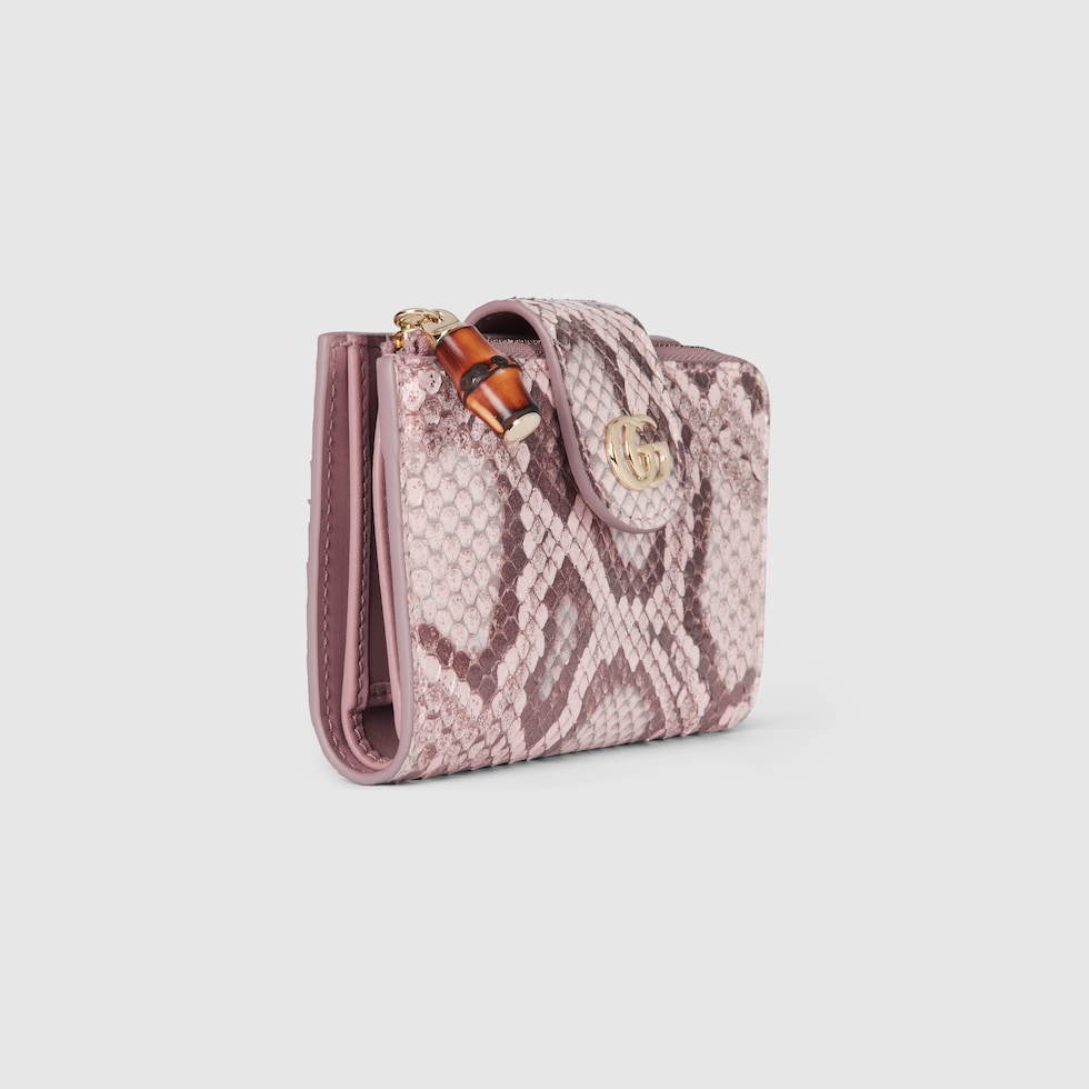 ダブルG バンブー付き パイソン ウォレット ・ダスティピンク