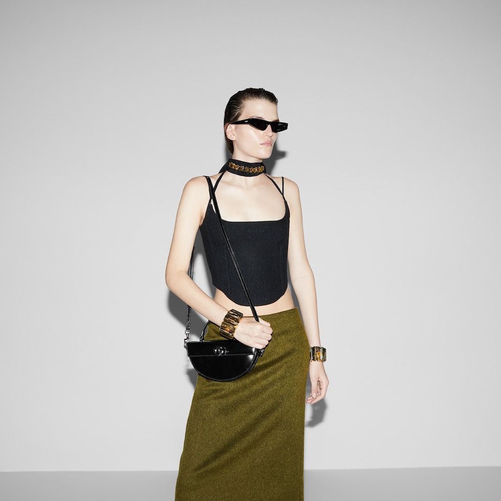 Mini half-moon top handle bag in black leather | GUCCI® US