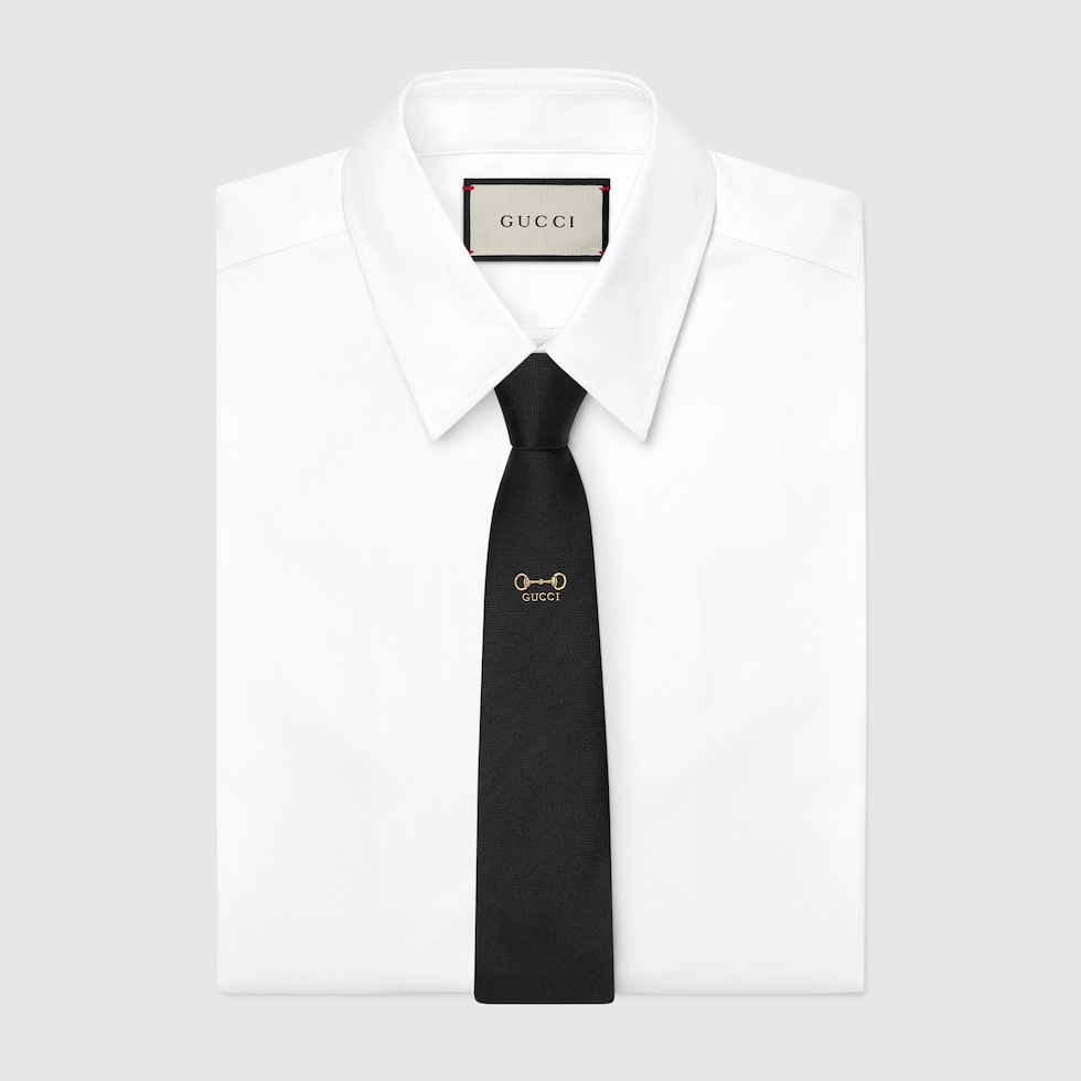 Silk jacquard tie in black | GUCCI® US