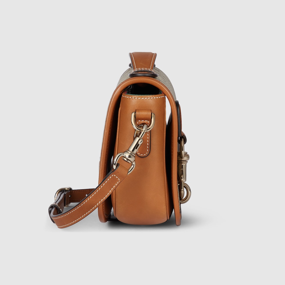 GG Emblem mini shoulder bag in beige and dark brown fabric
