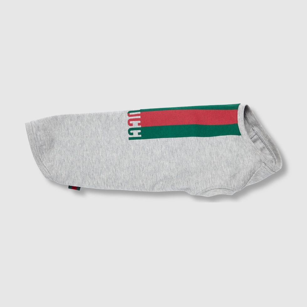 Printed cotton pet T-shirt in light grey | GUCCI® US