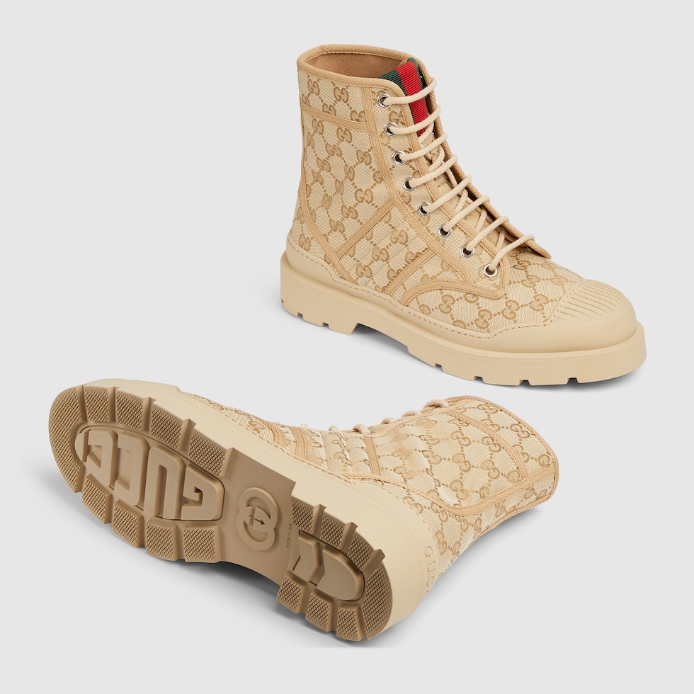 Men's lug-sole boot in beige GG canvas | GUCCI® AT