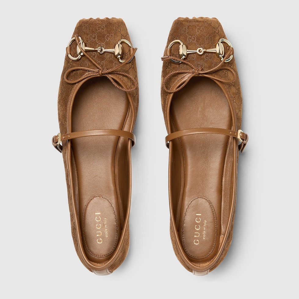 Women's Gucci Horsebit ballet flat in light brown mini GG