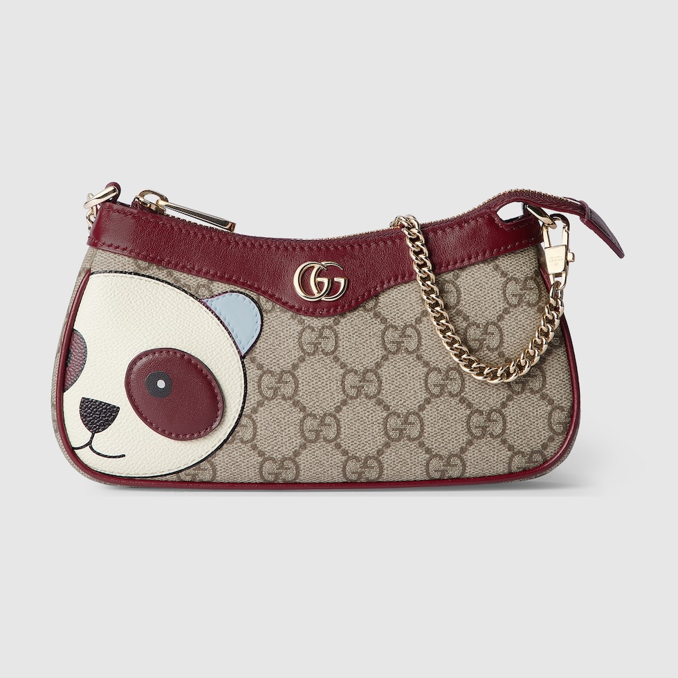 GG mini bag with panda detail in beige and dark brown fabric | GUCCI® SG