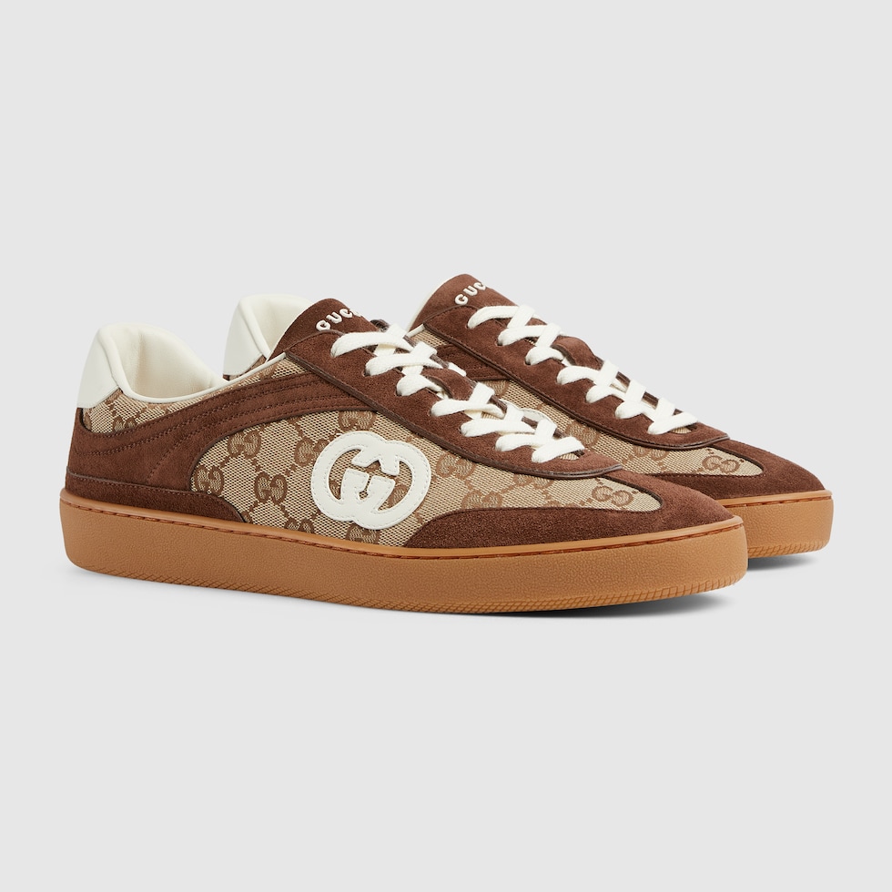 GUCCI Men s Sneaker With Interlocking G Brown Suede