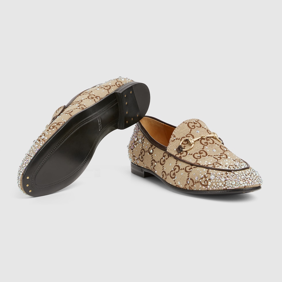 Women s Gucci Jordaan loafer in beige and dark brown GG canvas GUCCI Canada