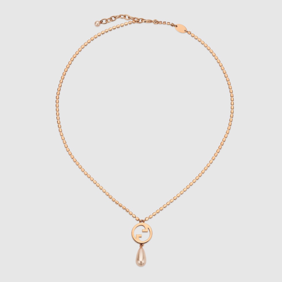 グッチ ブロンディ〕クリスタル ネックレス ・ローズゴールドトーン