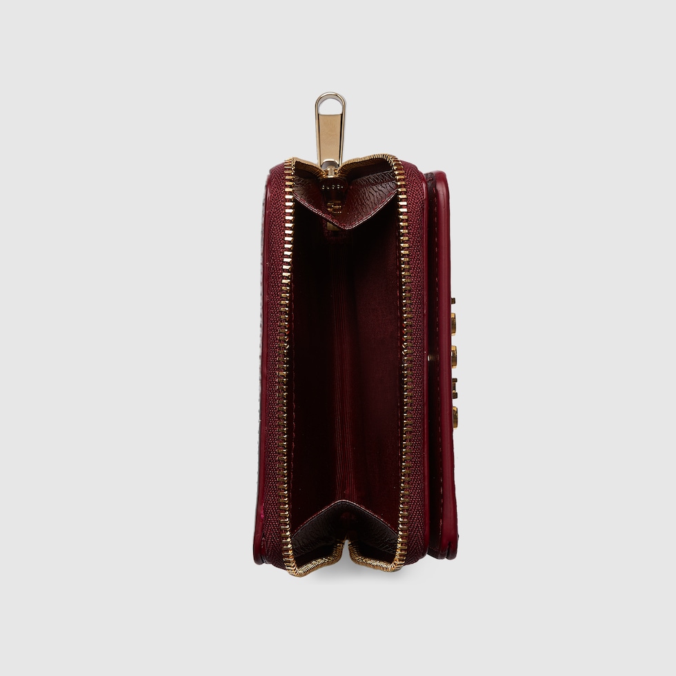 Mini zip wallet with Gucci script in Rosso Ancora red leather | GUCCI® US