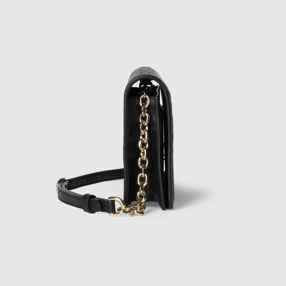 GG Emblem wallet on chain in black leather | GUCCI® US