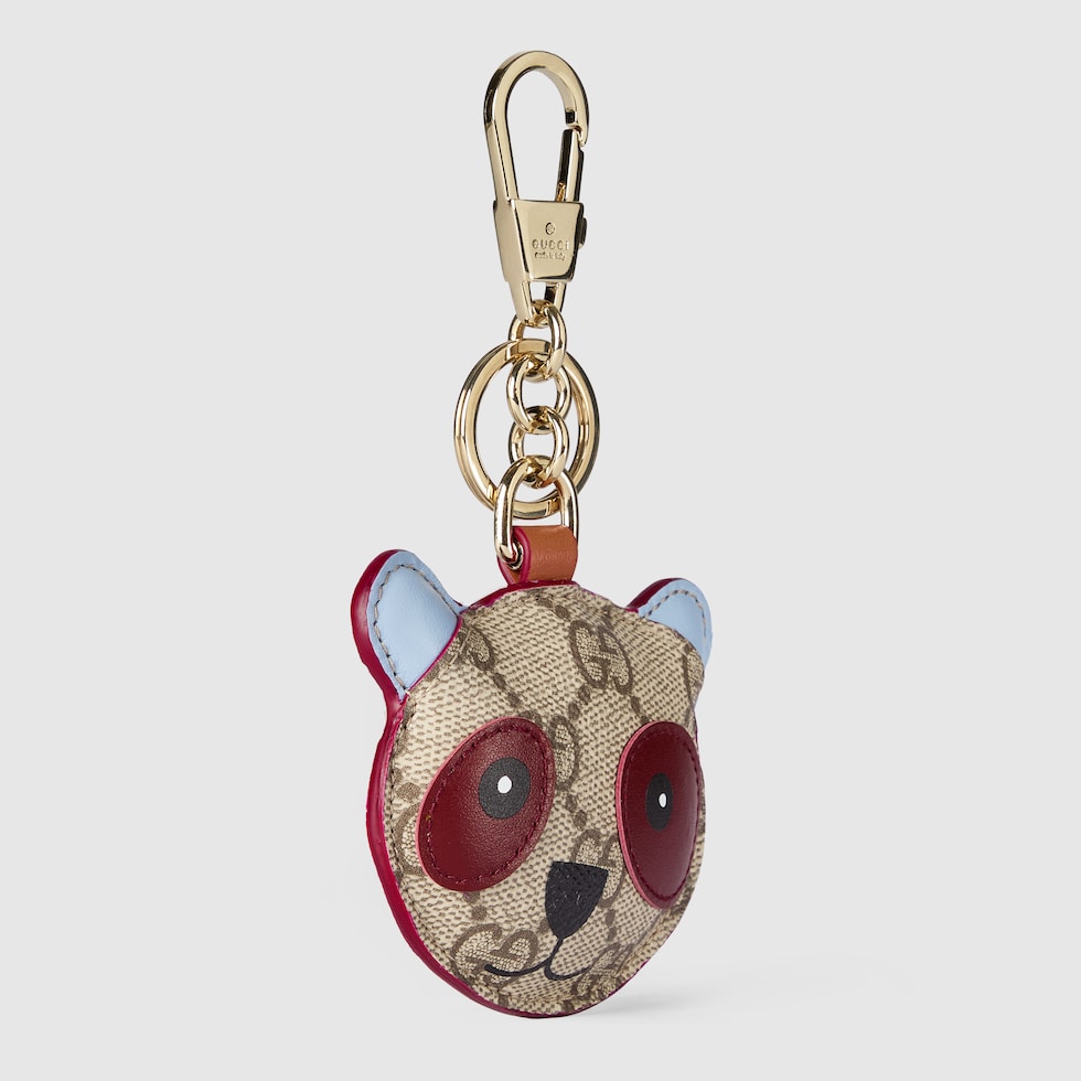 Pandashaped bag charm in beige and dark brown canvas GUCCI® BG