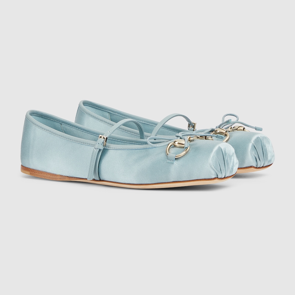 GUCCI Women s Horsebit Ballet Flat Blue Fabric