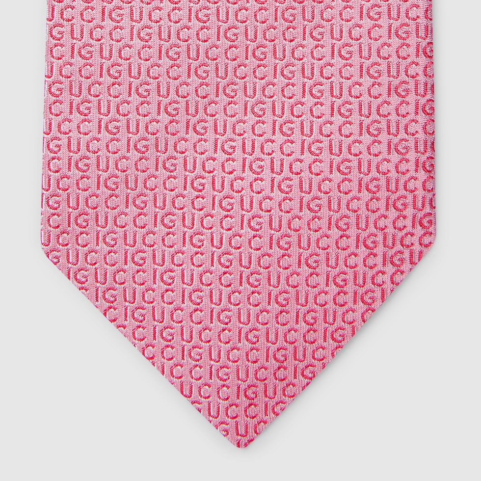 Silk jacquard tie with Gucci crest in pink and red | GUCCI® US