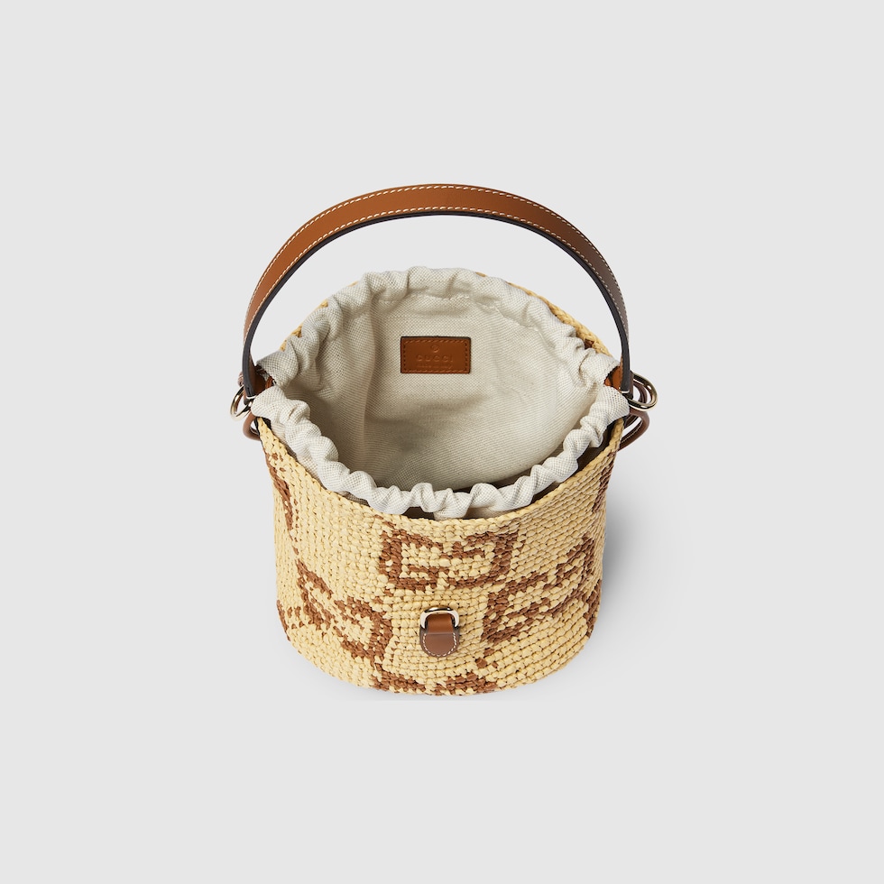 Woven mini bucket bag in natural and brown fabric | GUCCI® US Woven mini bucket bag in natural and brown fabric | GUCCI® US