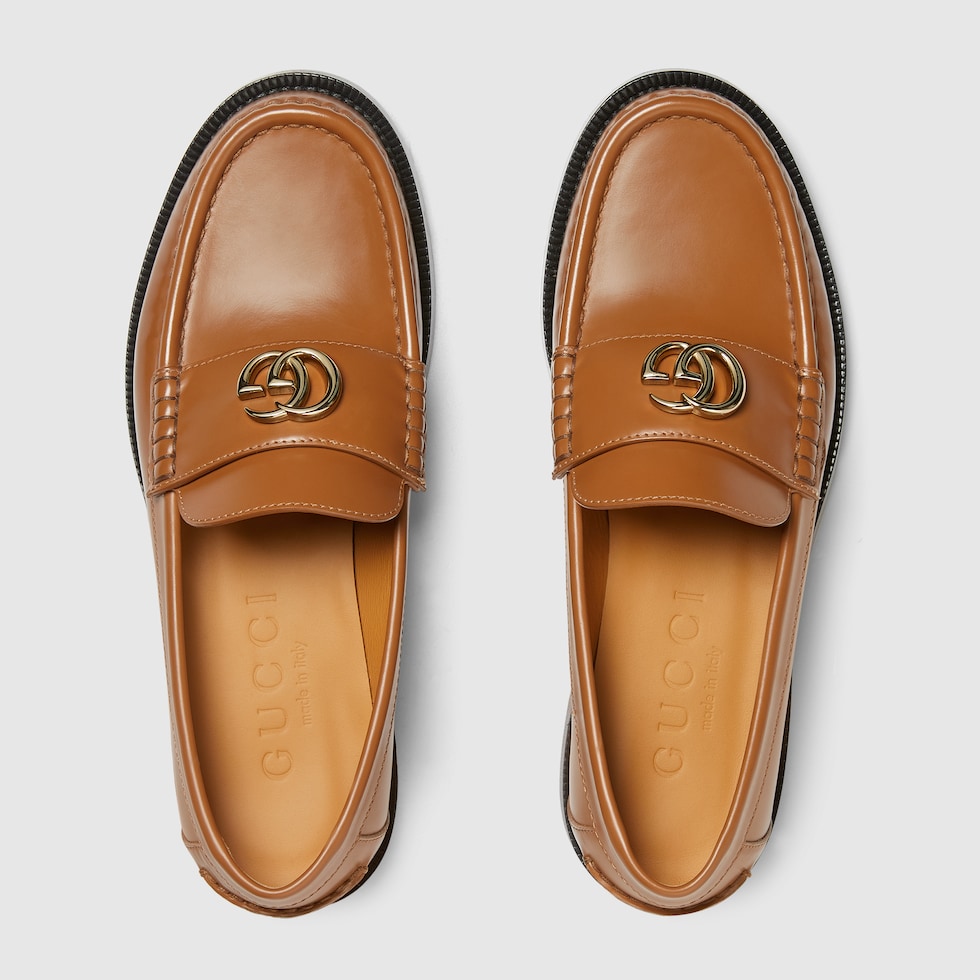 GUCCI ブラウンレザー ローファー EU38C JP25cm Women's loafer with Double G in light brown leather | GUCCI® US