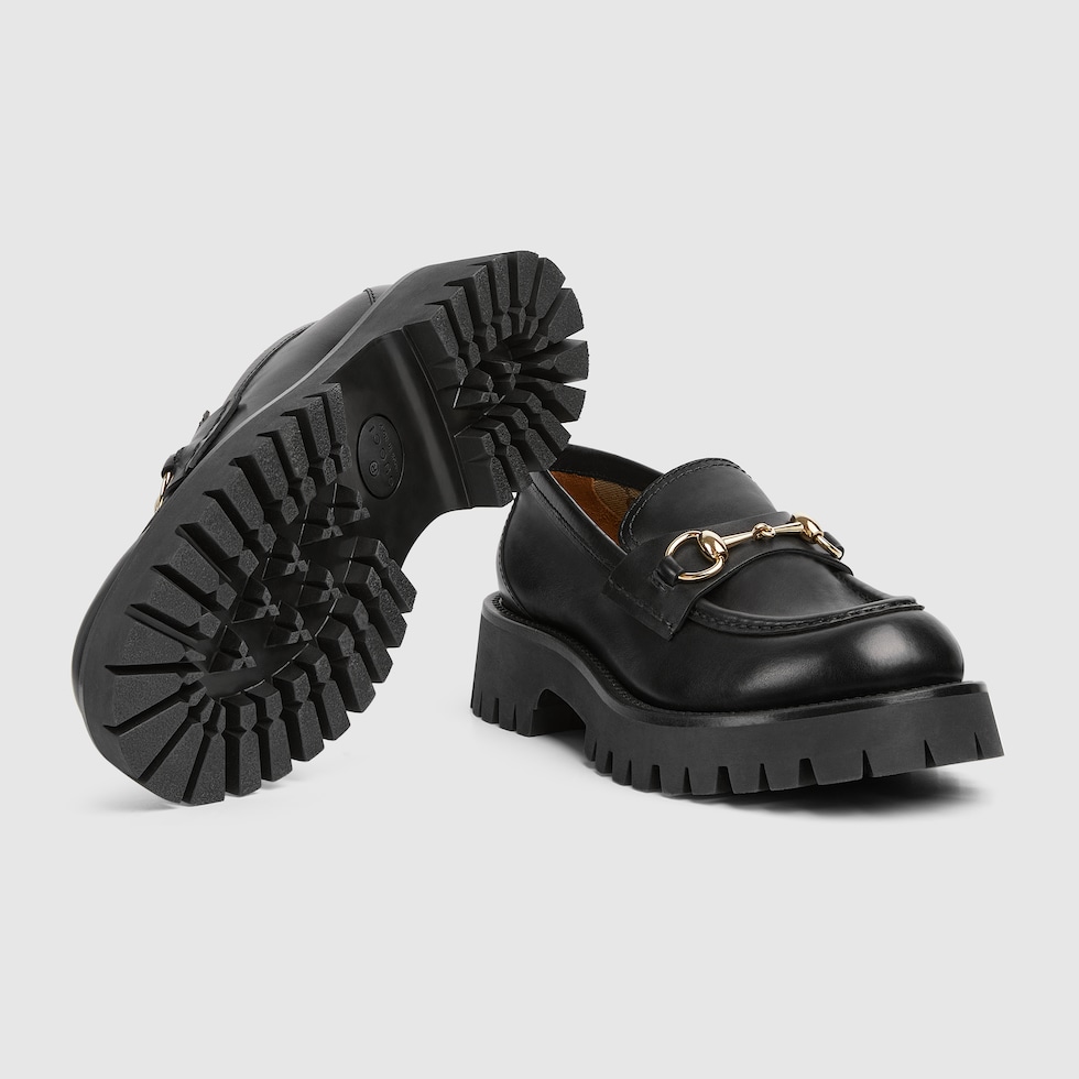 Women s lug sole loafer with Horsebit in black leather GUCCI US