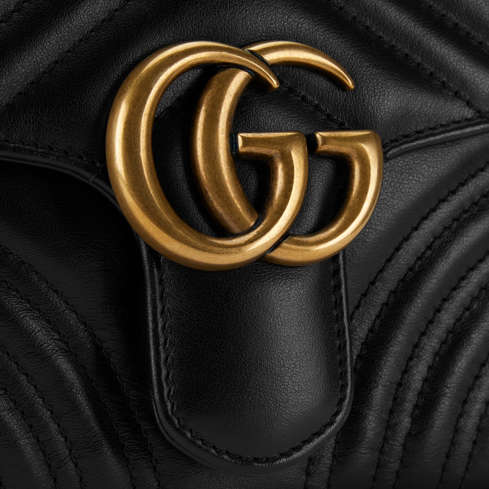 Mini borsa a mano GG Marmont in pelle nera motivo chevron GUCCI Italia