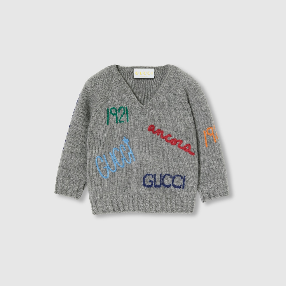 Pull pour bebe en laine brodee en gris GUCCI FR