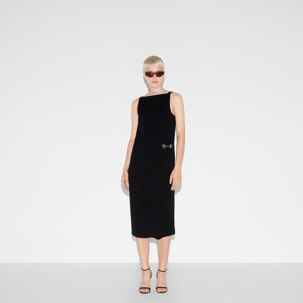 【超新作】 Heavy viscose sable Horsebit dress in black | GUCCI® US スーツ・フォーマル・ドレス