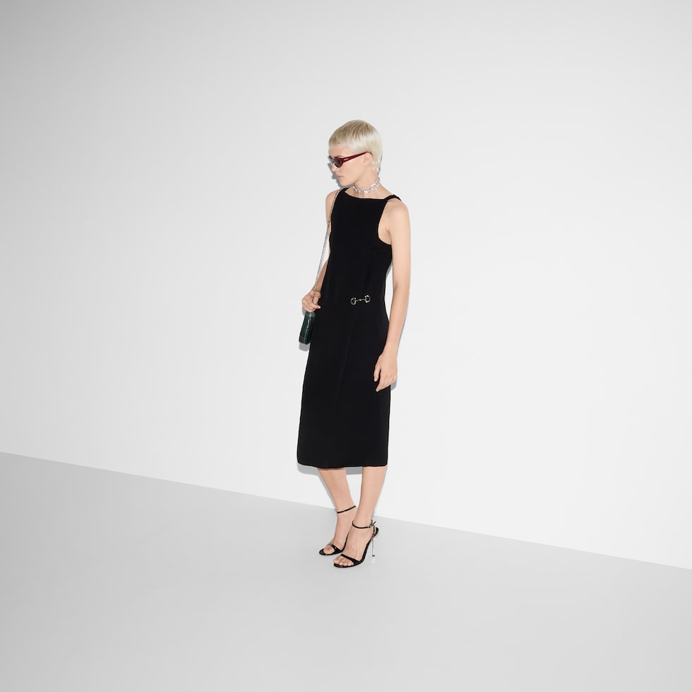 Heavy viscose sable Horsebit dress in black | GUCCI® US