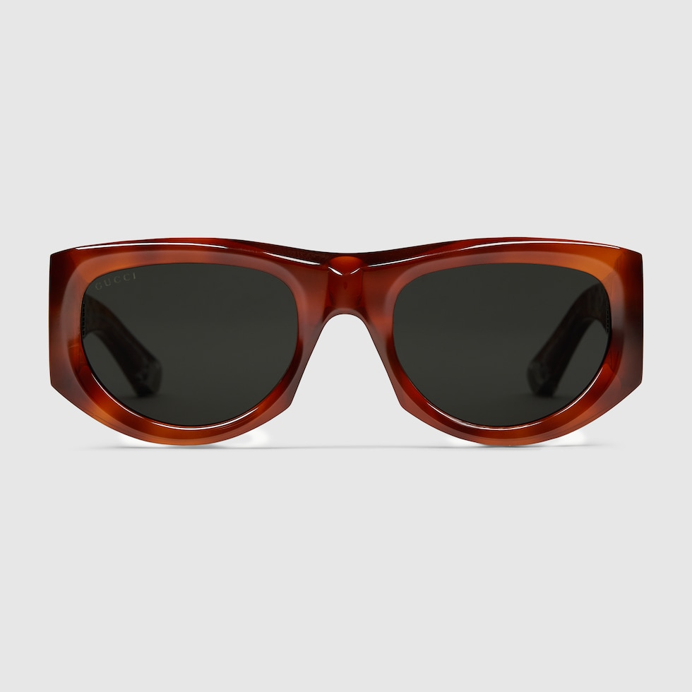 Rectangular-frame sunglasses in brown tortoiseshell | GUCCI® US