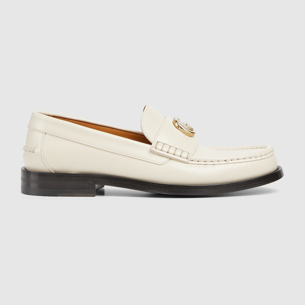 Women's loafer with Double G in white leather | GUCCI® US
