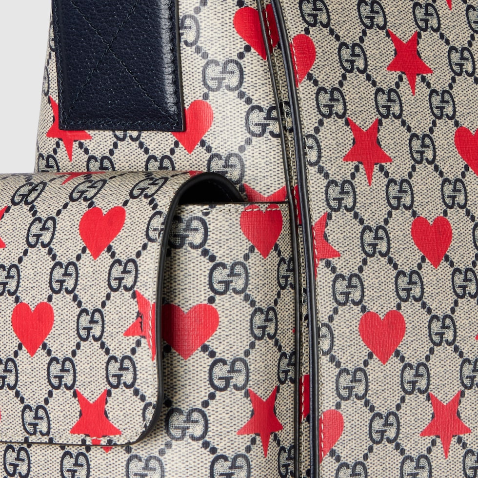 Large changing bag in beige and blue | GUCCI® US