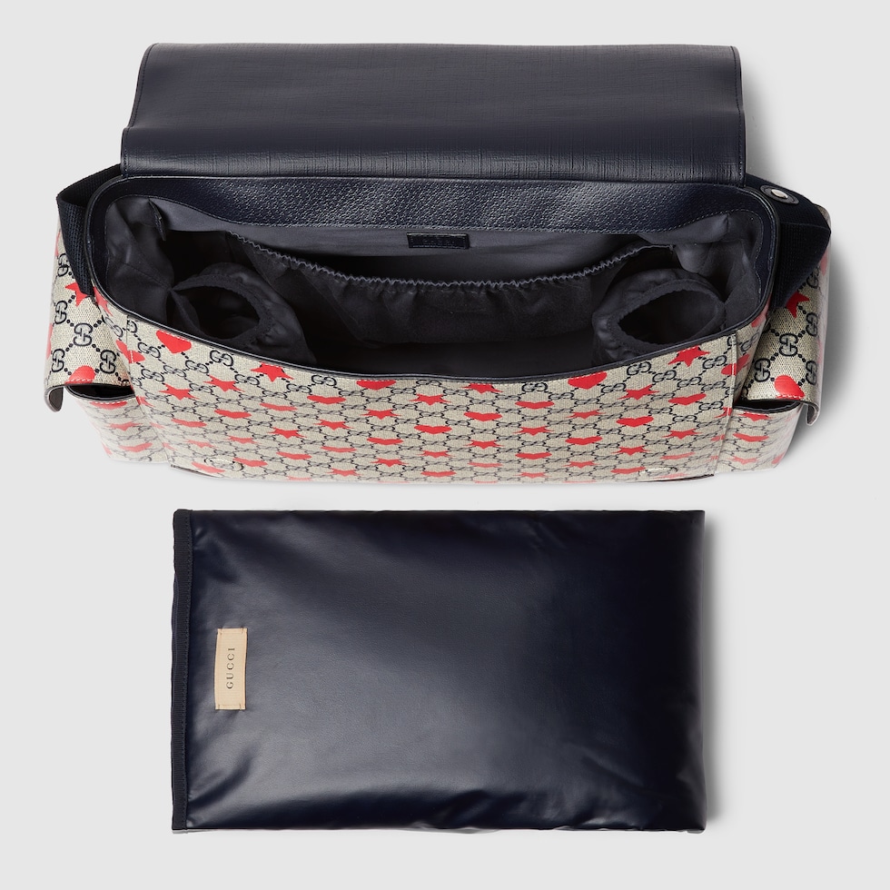 Large changing bag in beige and blue | GUCCI® US