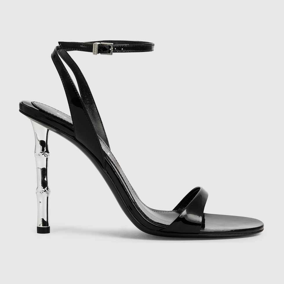 靴 Gucci black bow heel sandals Gucci Black Monogram Fabric Wooden Heels Slides Mules