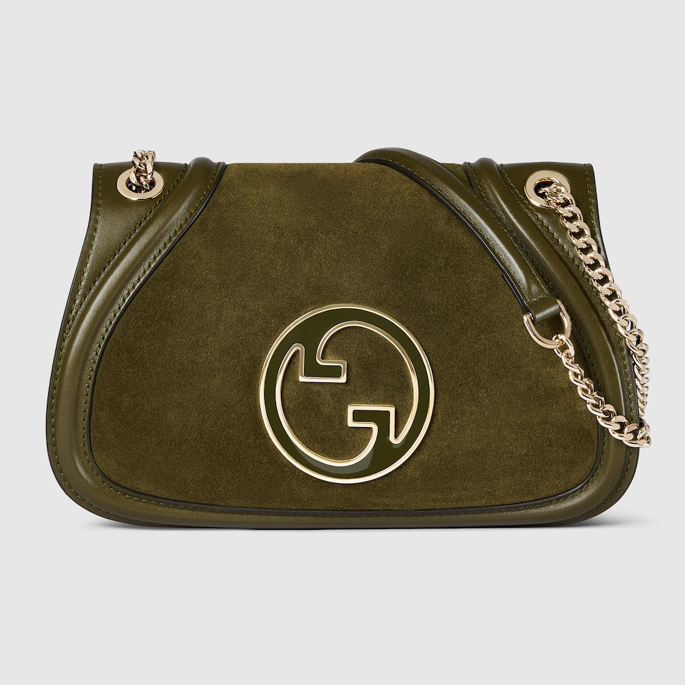 Gucci Blondie small shoulder bag in dark green suede GUCCI US