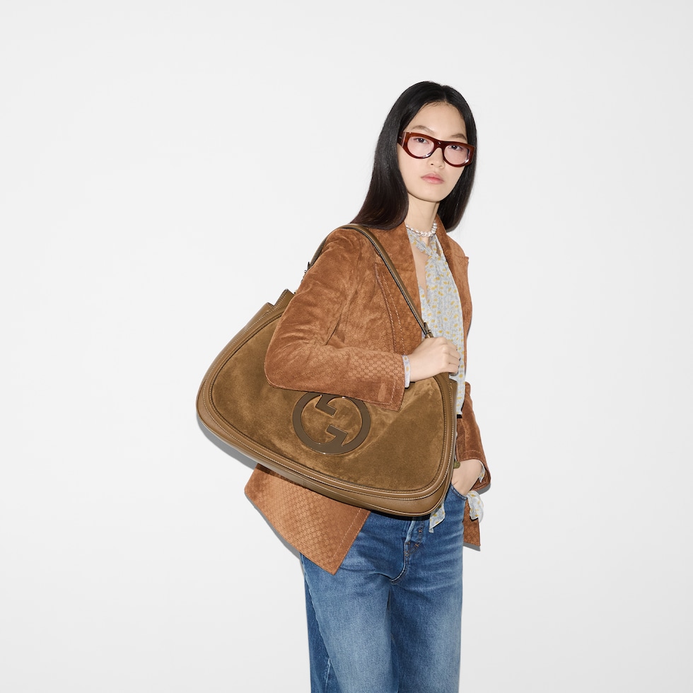 Gucci Blondie maxi top handle bag in light brown suede