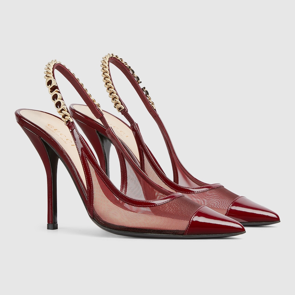Gucci Signoria slingback pump in Rosso Ancora mesh | GUCCI® US