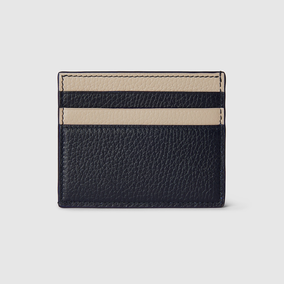 Bi color card case with Gucci logo in dark blue and oatmeal leather GUCCI IE