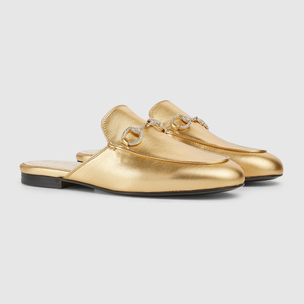 Women's Princetown slipper with crystal Horsebit in metallic