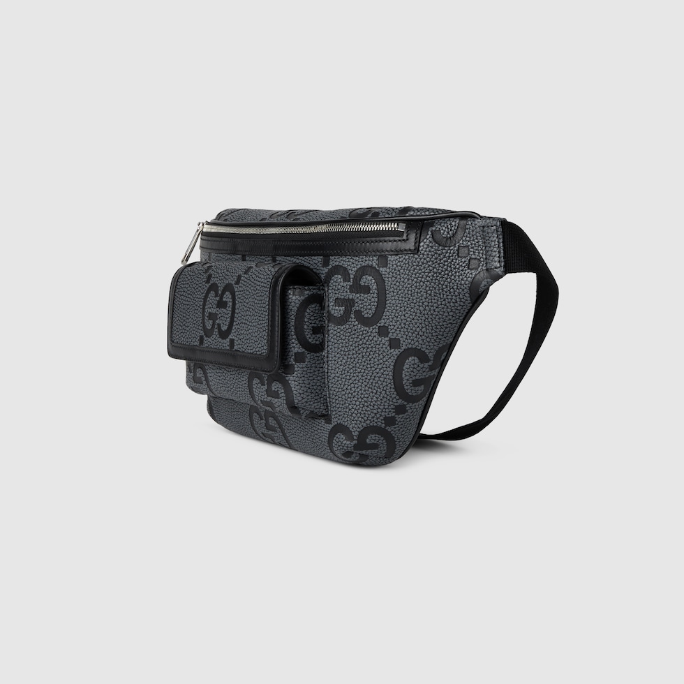 GUCCI バック ジャンボ GG ラージ ベルトバッグ ・グレー＆ブラック GGレザー