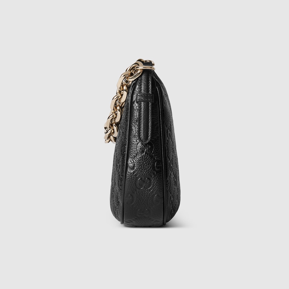 GG Emblem small shoulder bag in black GG leather | GUCCI® US GG Emblem small shoulder bag in black GG leather | GUCCI® US