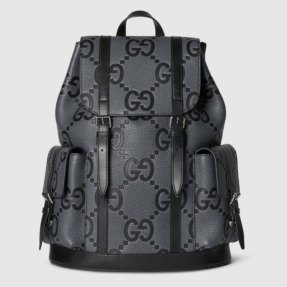 GG jumbo large backpack in grey and black GG leather | GUCCI® US