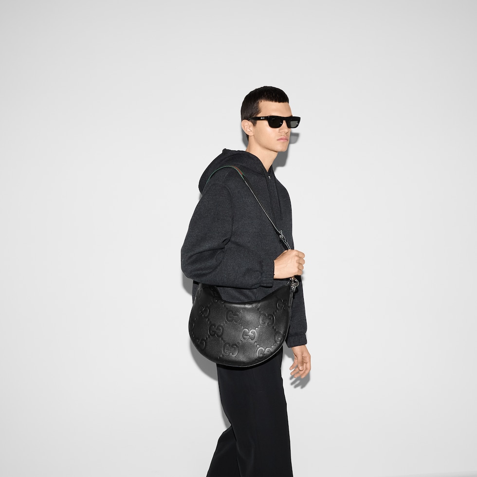 Gucci B medium shoulder bag in black GG leather | GUCCI® US