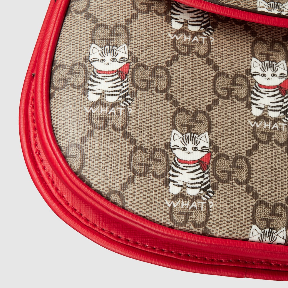 Children's printed GG shoulder bag in beige and dark brown
