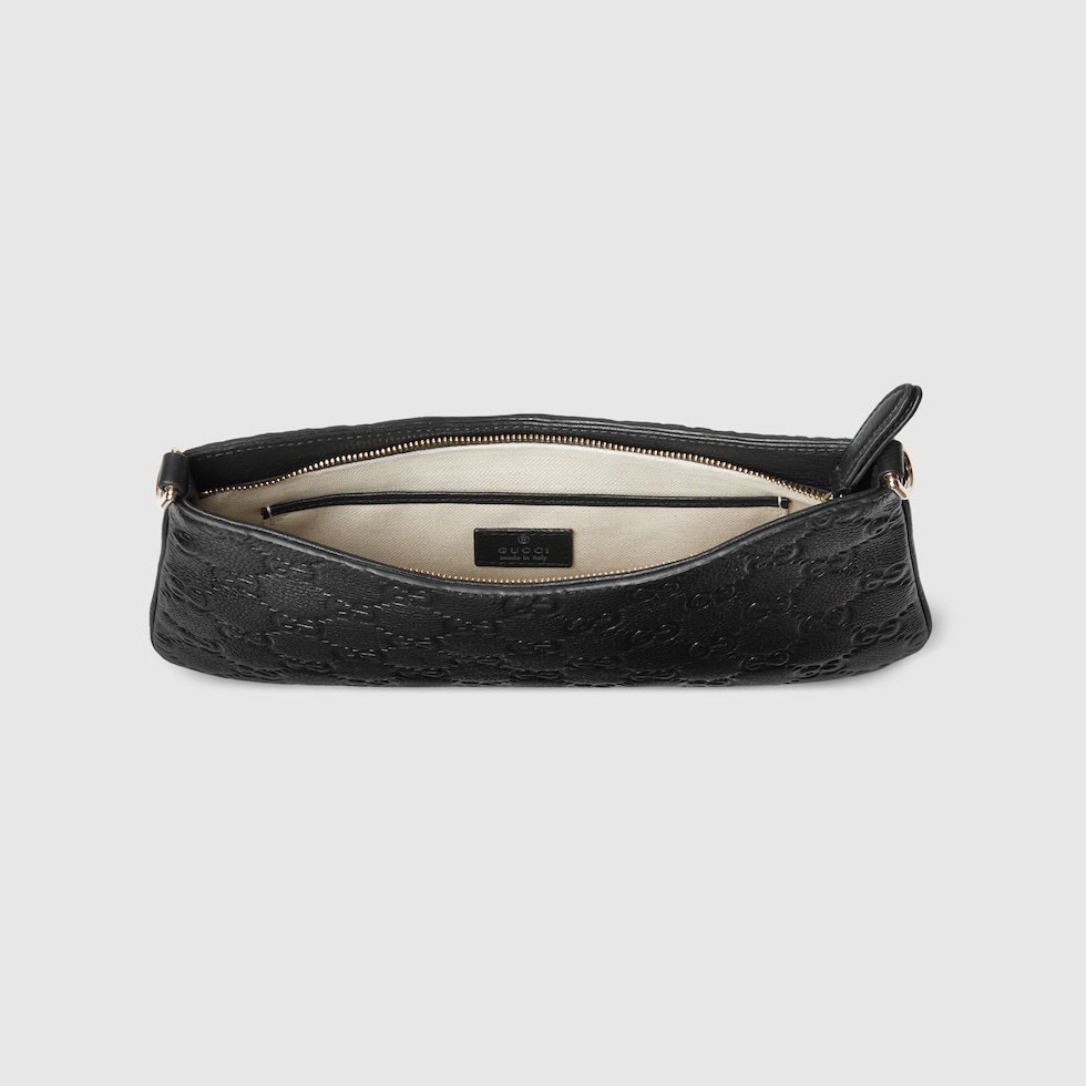 GG Emblem medium shoulder bag in black GG leather | GUCCI® US GG Emblem medium shoulder bag in black GG leather | GUCCI® US