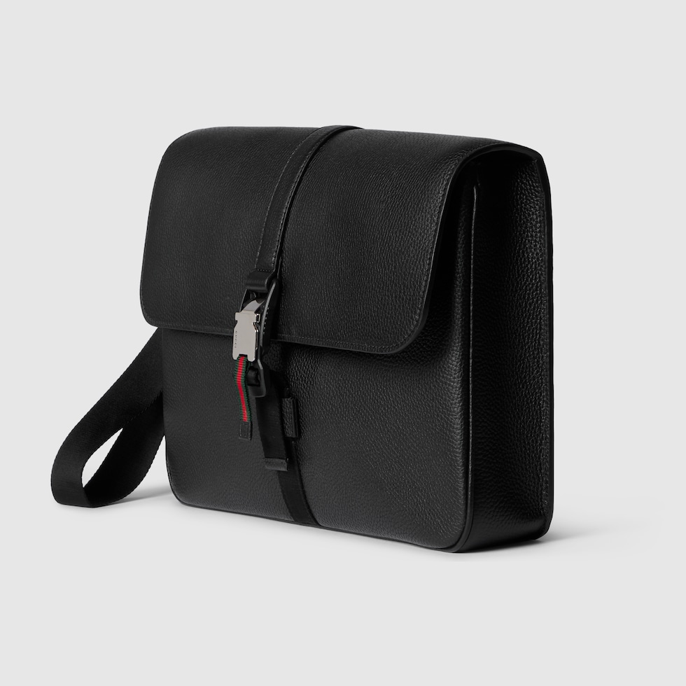 Medium business case with Web in black leather | GUCCI® US