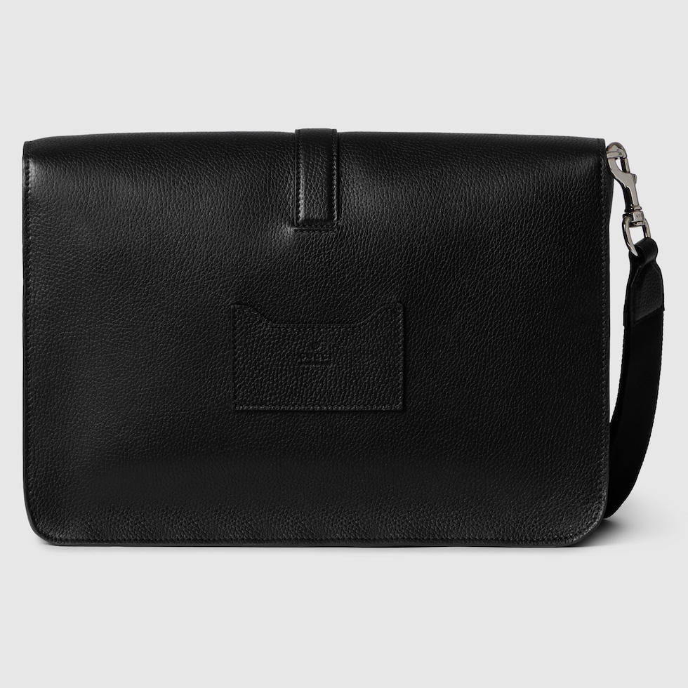Medium business case with Web in black leather | GUCCI® US