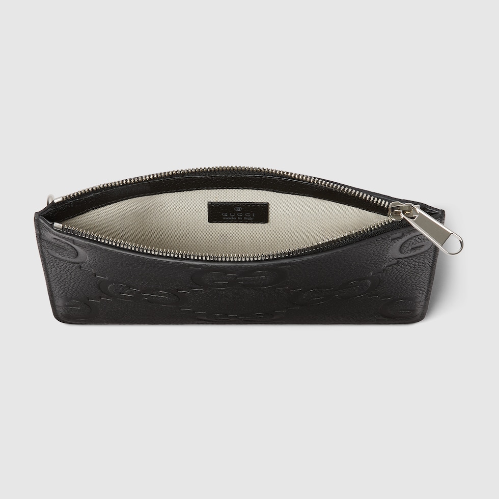 GG jumbo small pouch in black leather | GUCCI® US