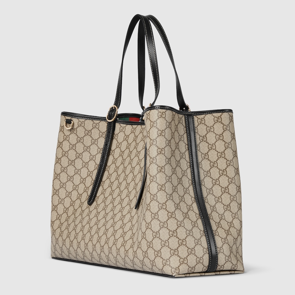 GG Emblem maxi tote bag in beige and brown GG fabric | GUCCI® US