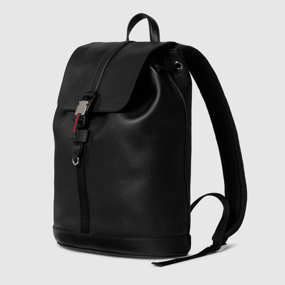 GUCCI Large Backpack With Web Black Leather