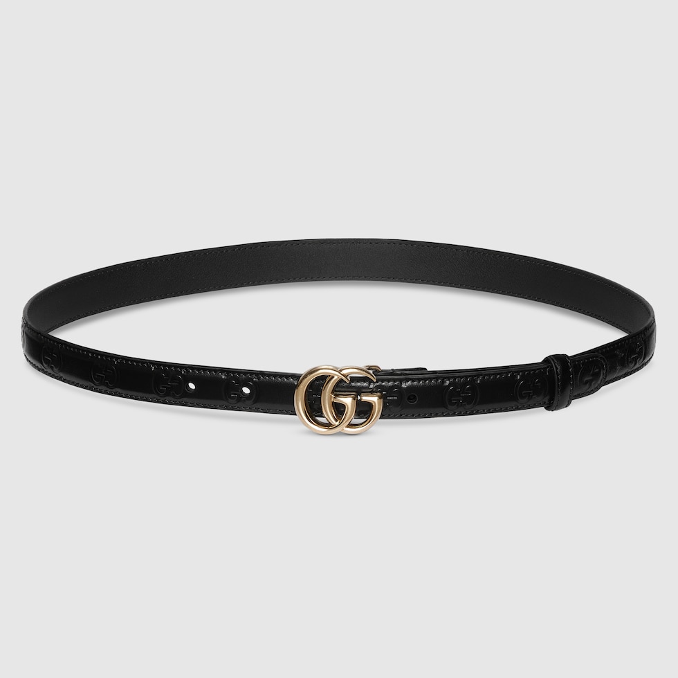 GG Marmont thin belt in black leather | GUCCI® US