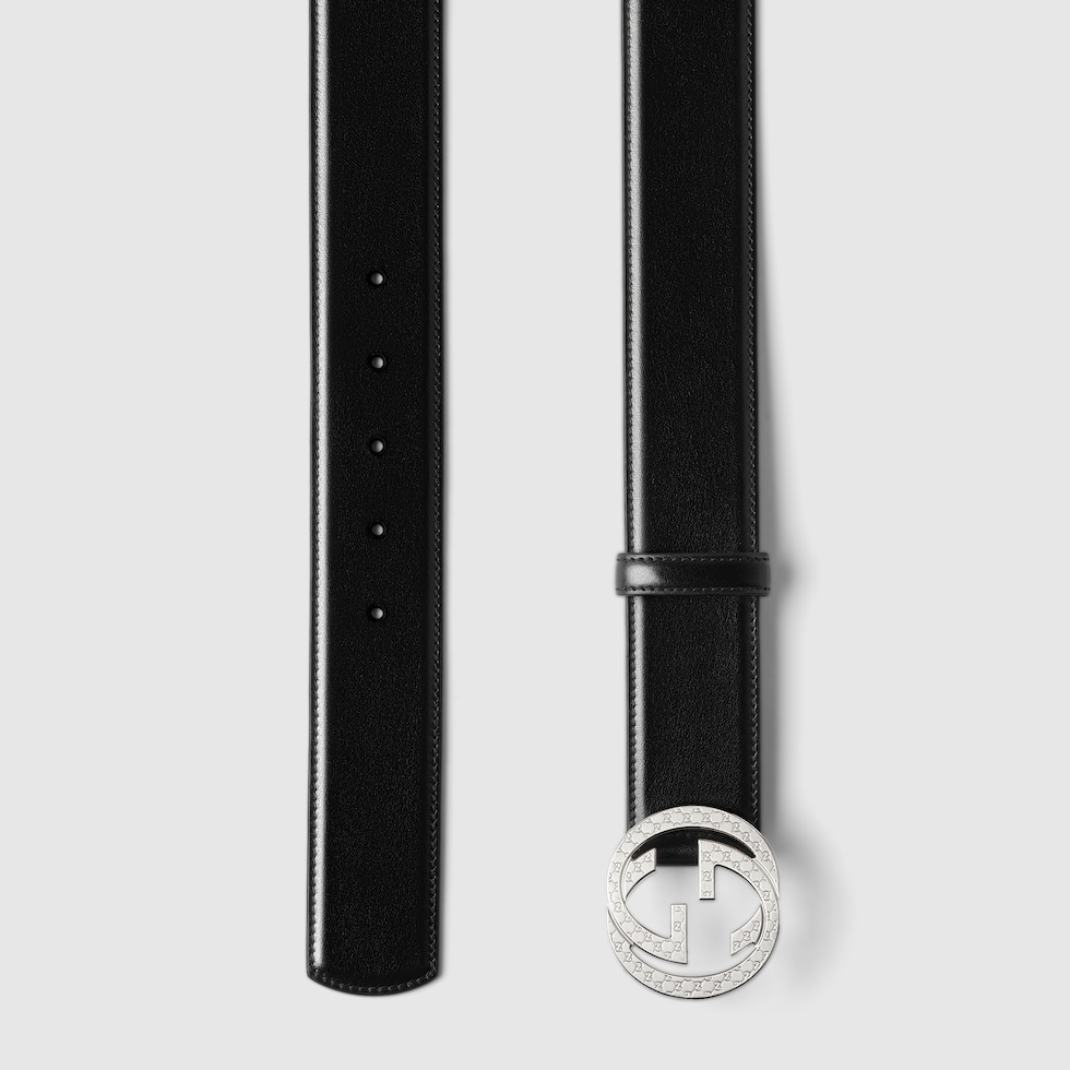 Belt with Interlocking G engraved buckle in black leather