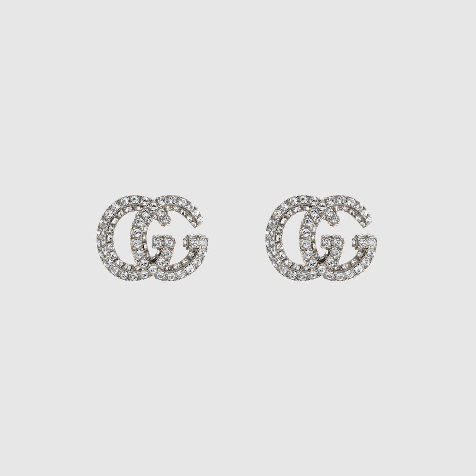 GG Marmont crystal stud earrings in palladium-toned metal