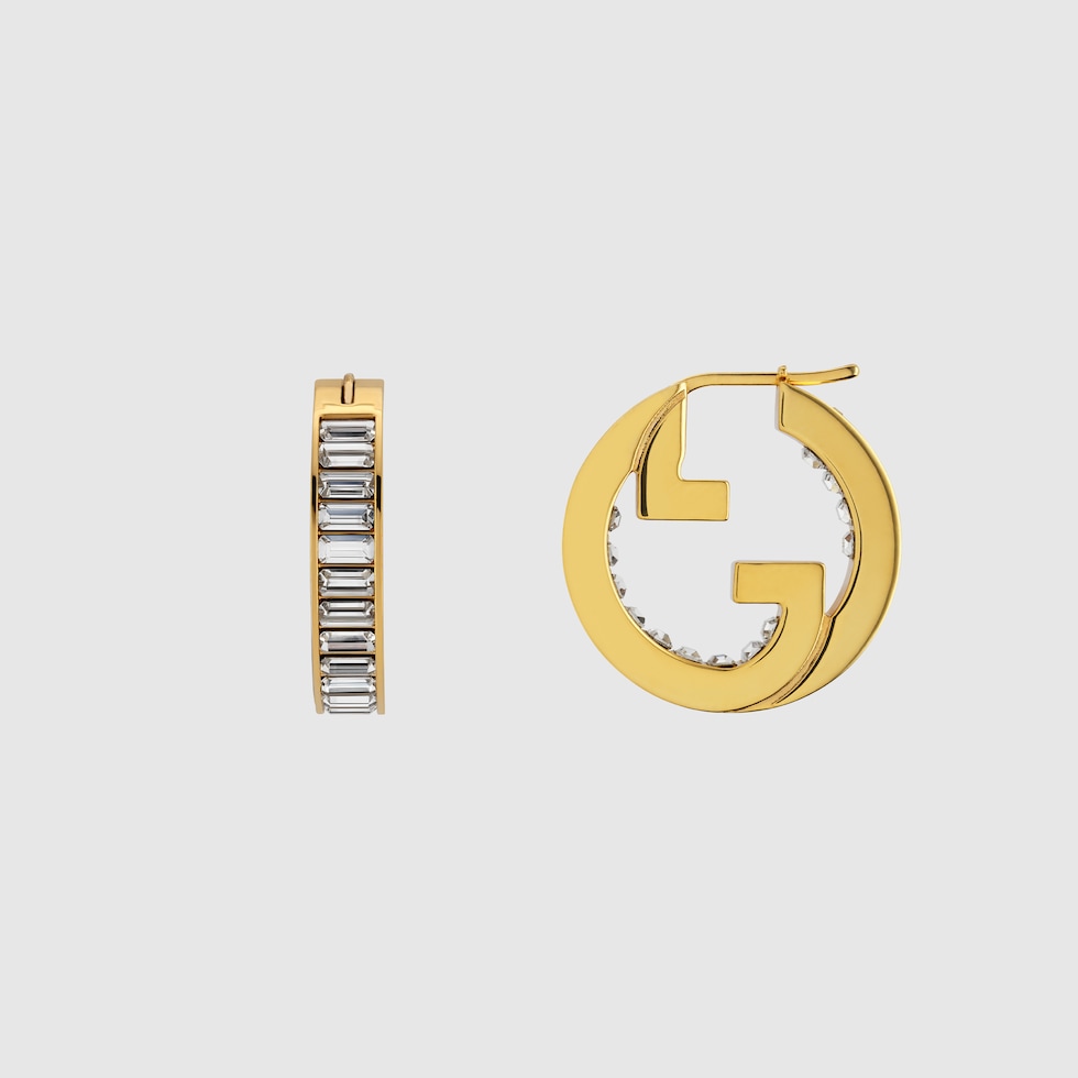 25新作 GUCCI ブロンディ クリスタル フープ ピアス ゴールド Gucci Blondie crystal hoop earrings in light gold-toned