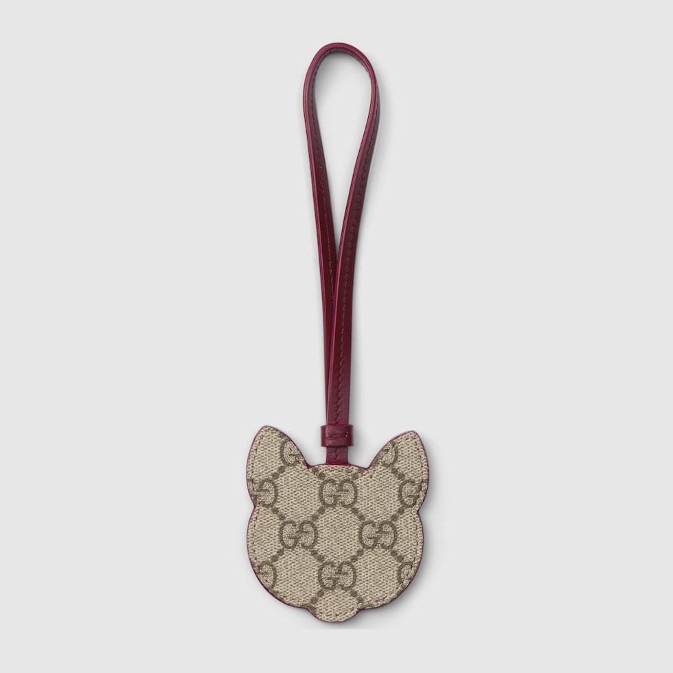 Cat-shaped bag charm in beige and dark brown canvas | GUCCI® US